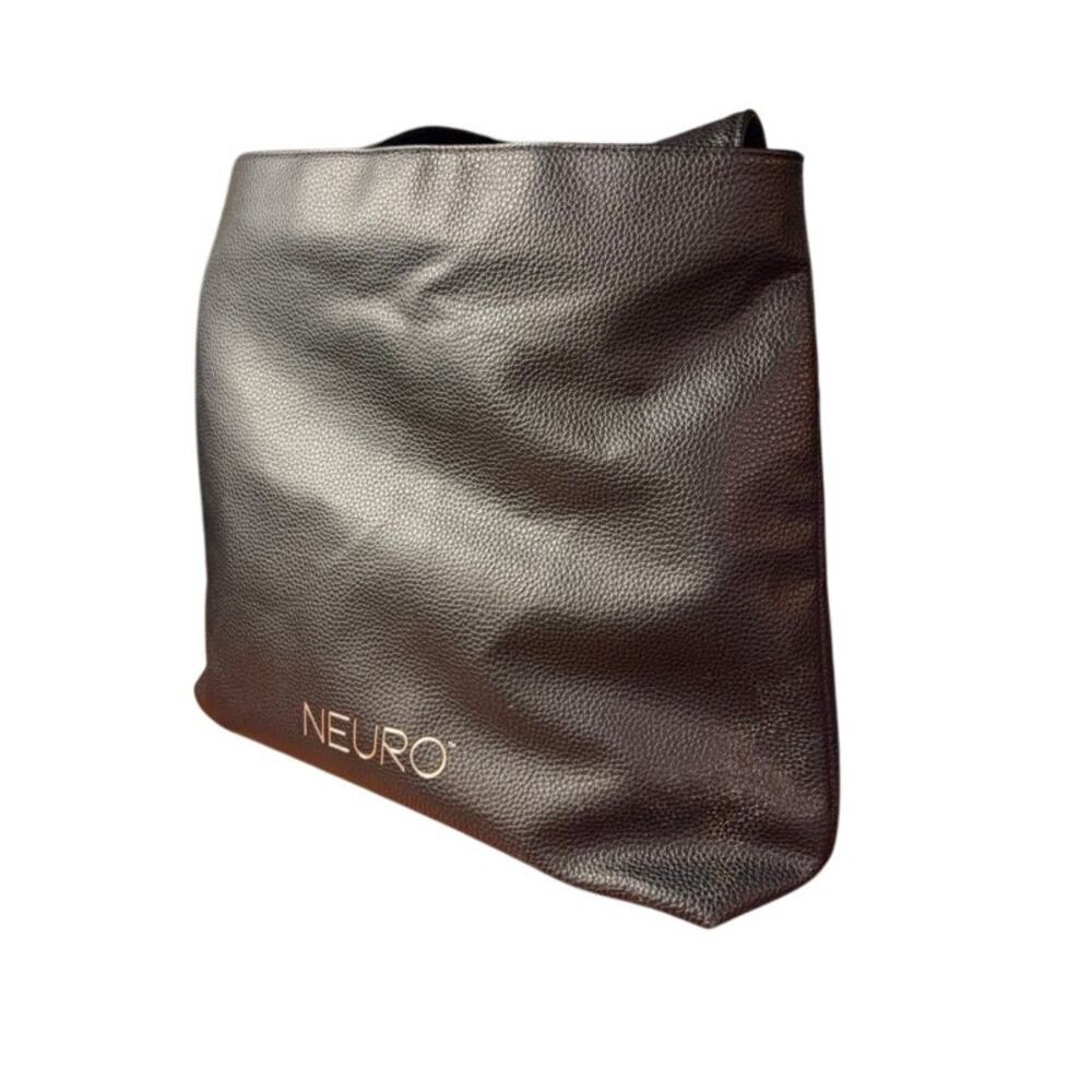 NEURO Black Tote Bag Large Shoulder Shopper Pebbled Faux Leather Double Handle